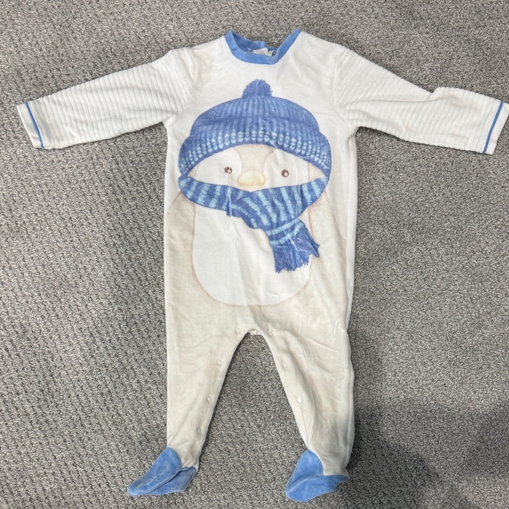 Mayoral Cozy Penguin Footie - White and Blue